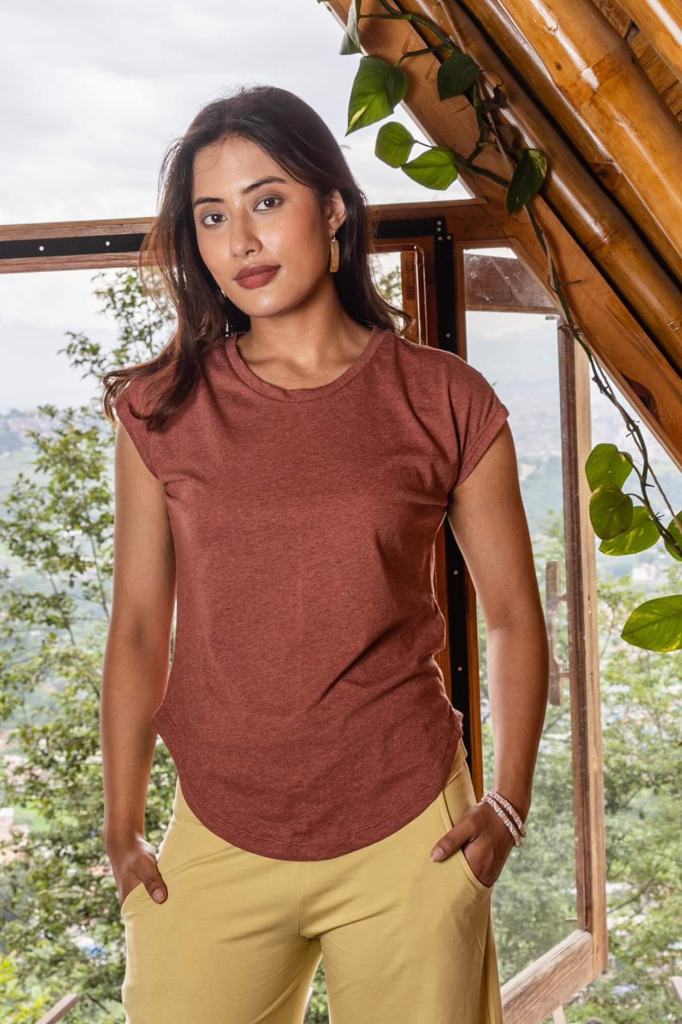 Surya Organic Cotton Basic Tee made in Nepal - Dusty Mauve