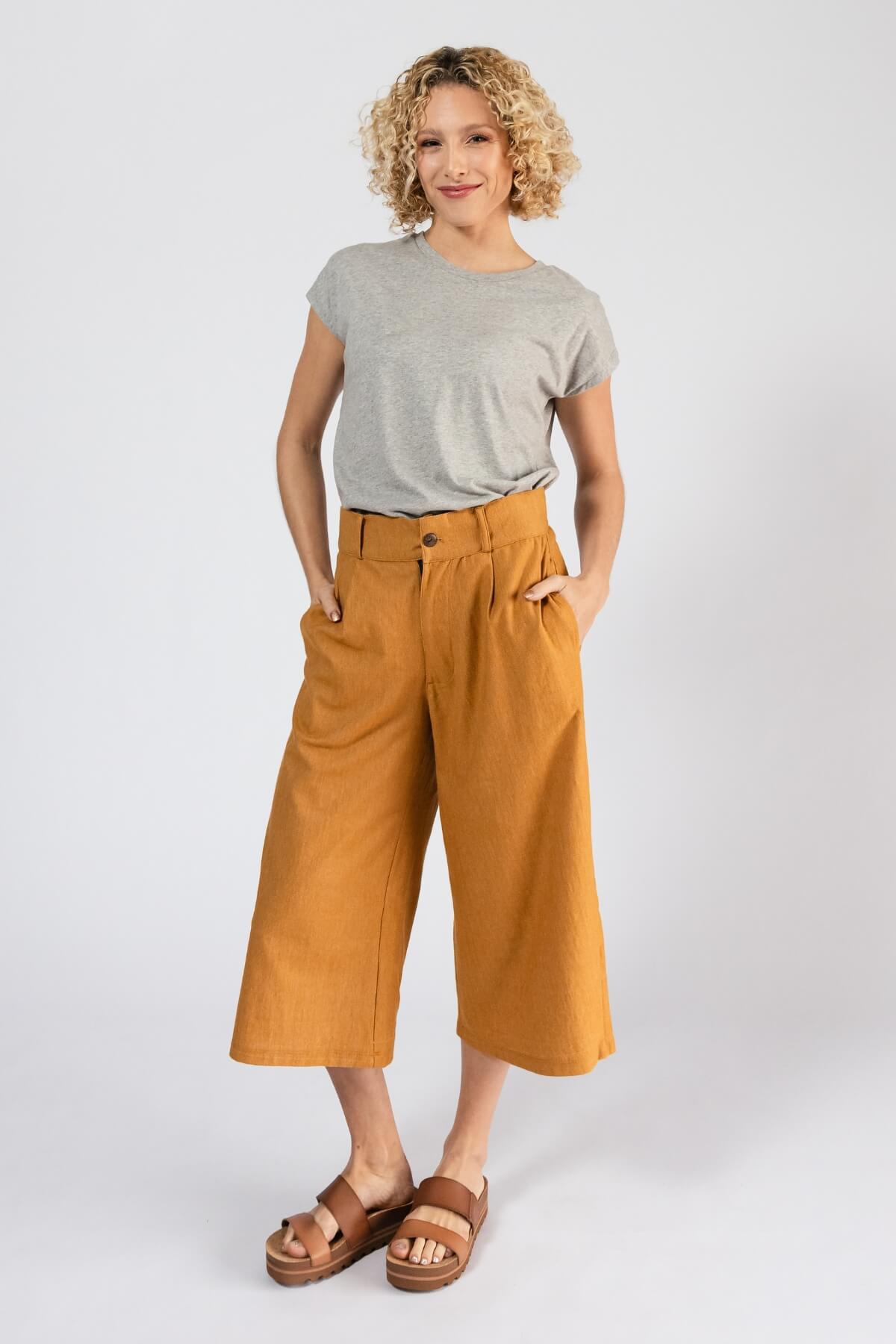 Surya Organic Denim Capri Pants - Mustard