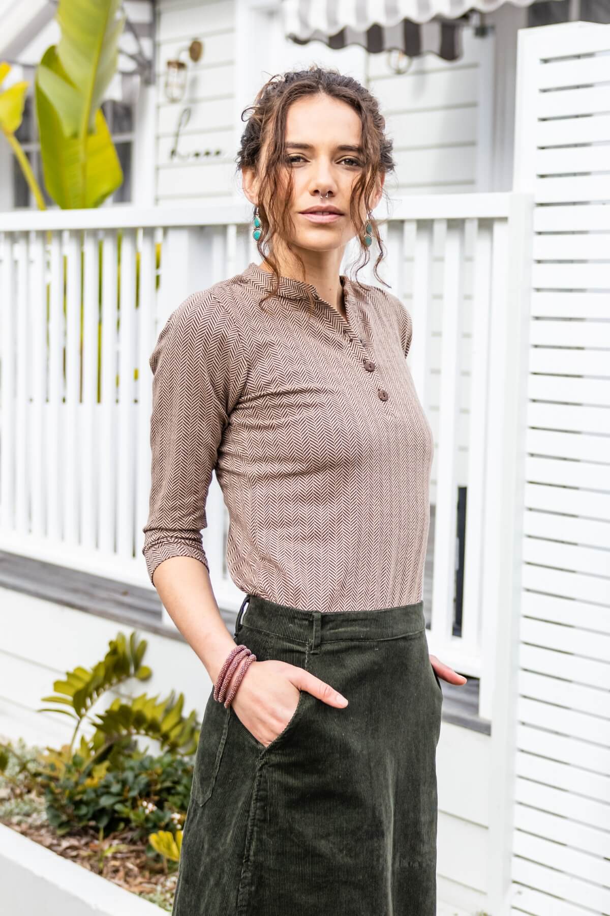 Surya Australia Organic Cotton 'Clementine' Top from Nepal - Coffee