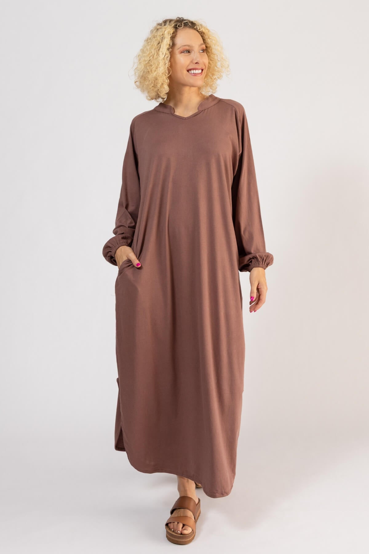 Organic Cotton Long Sleeve Kaftan - Dusty Mauve