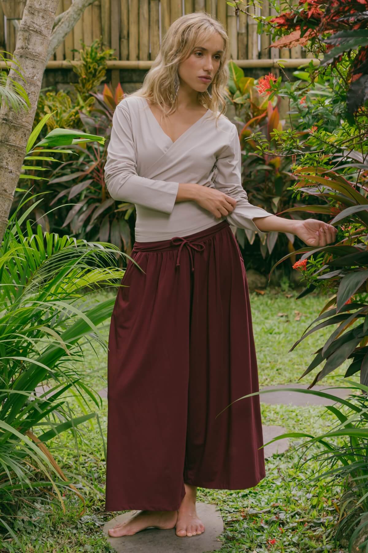 Organic Cotton Palazzo Pants for Women - burgundy