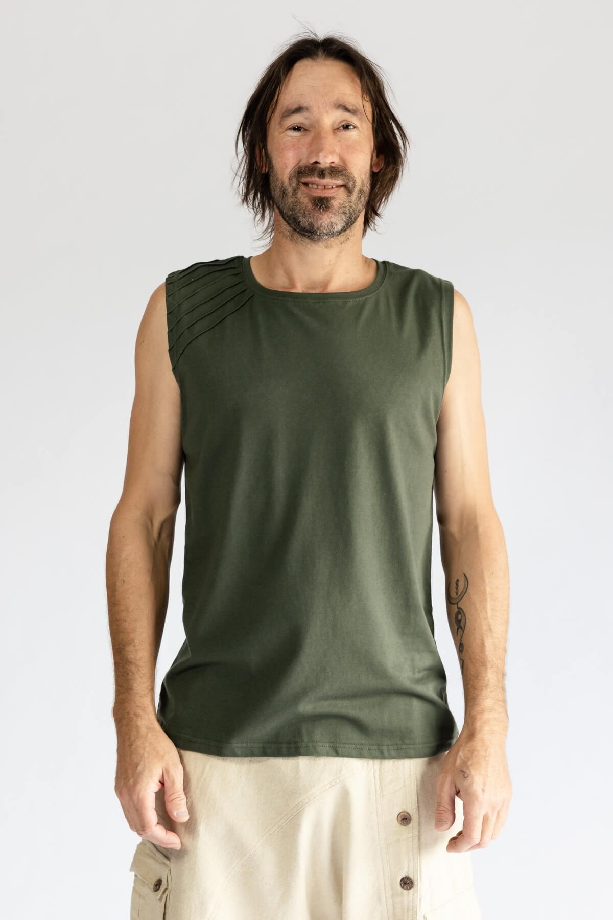 Surya Organic Cotton Singlet Top for Men - Olive