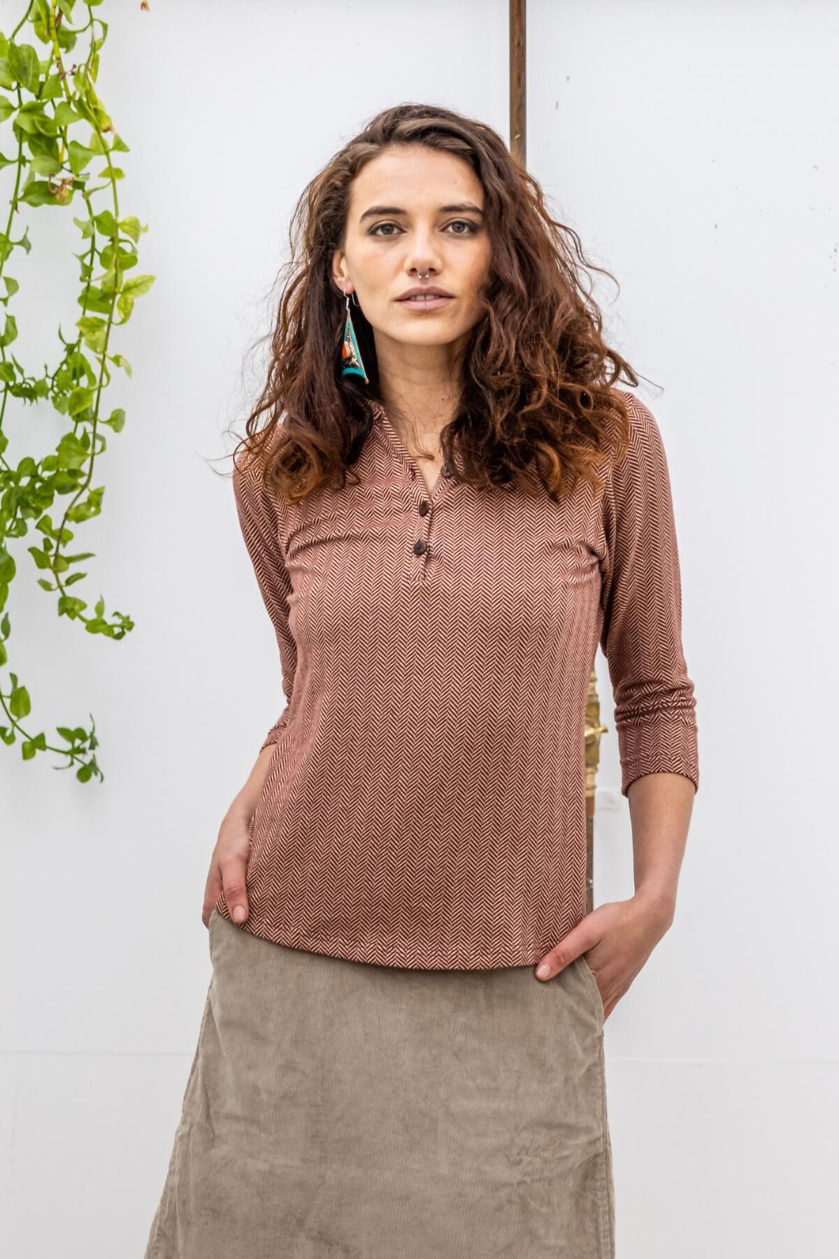 Surya Organic Cotton 'Clementine' Top made in Nepal - Maroon