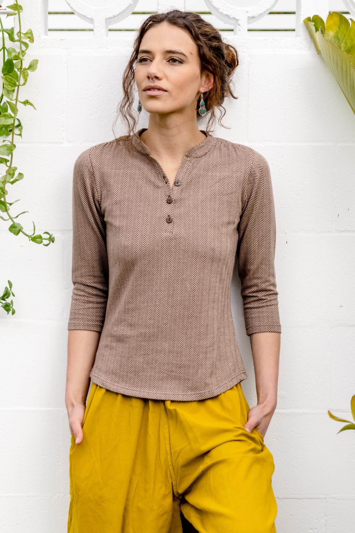 Surya Australia Organic Cotton 'Clementine' Top from Nepal - Coffee brown colour