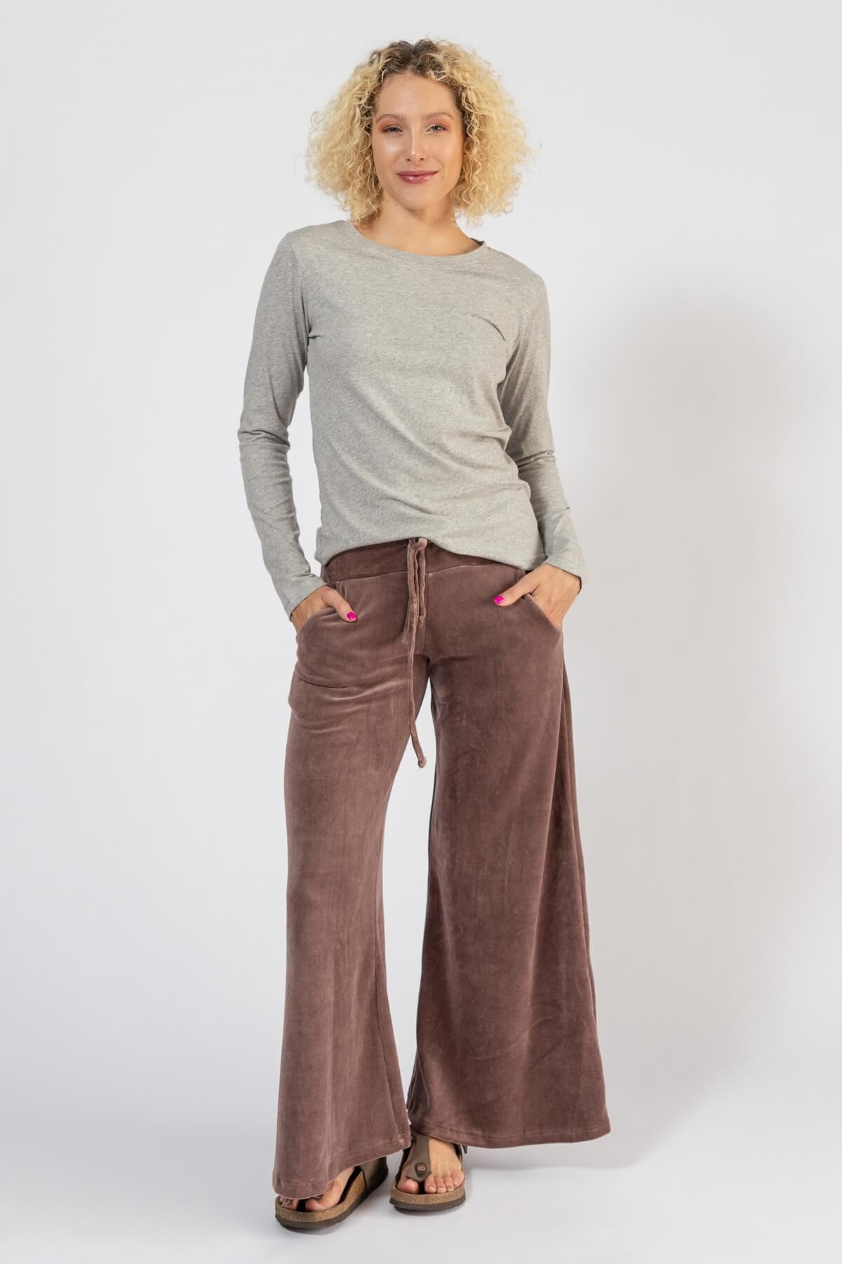 Organic Velvet Palazzo Pants for Women - Dusty Mauve