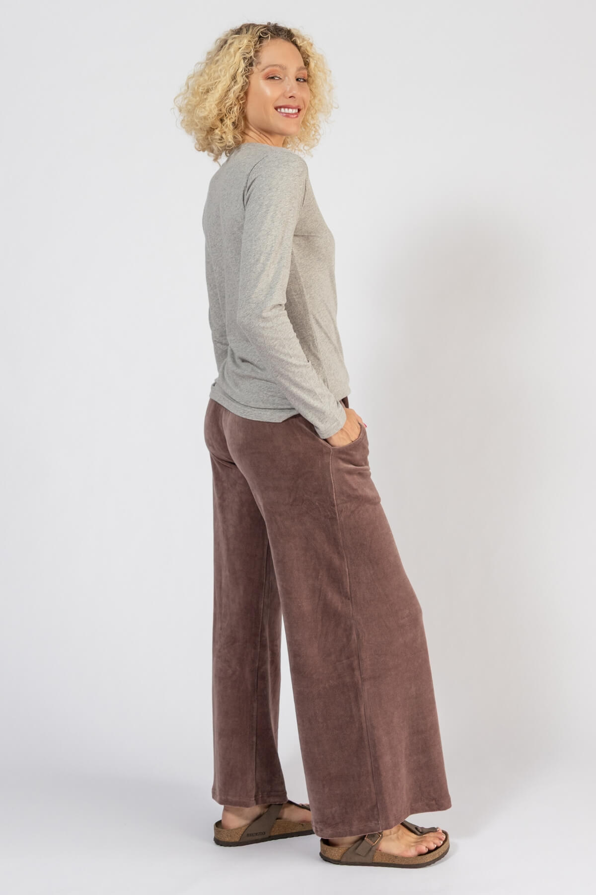 Organic Velvet Palazzo Pants for Women - right side view