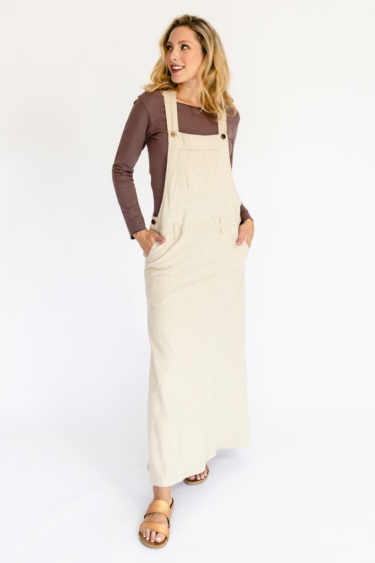 Surya Ethical Cotton Overall Maxi Dress - Oatmeal