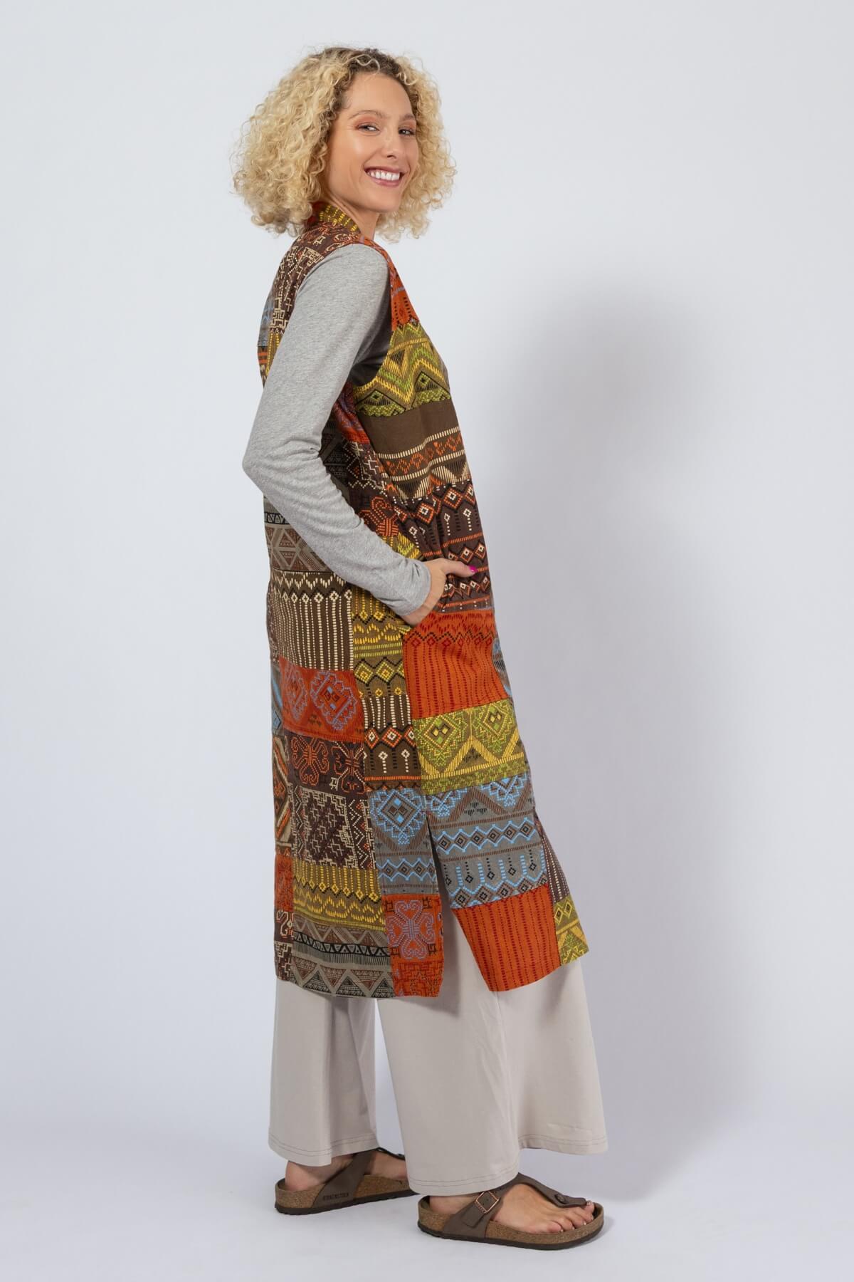 Cotton Sleeveless Patch Jacket for Women - right side view