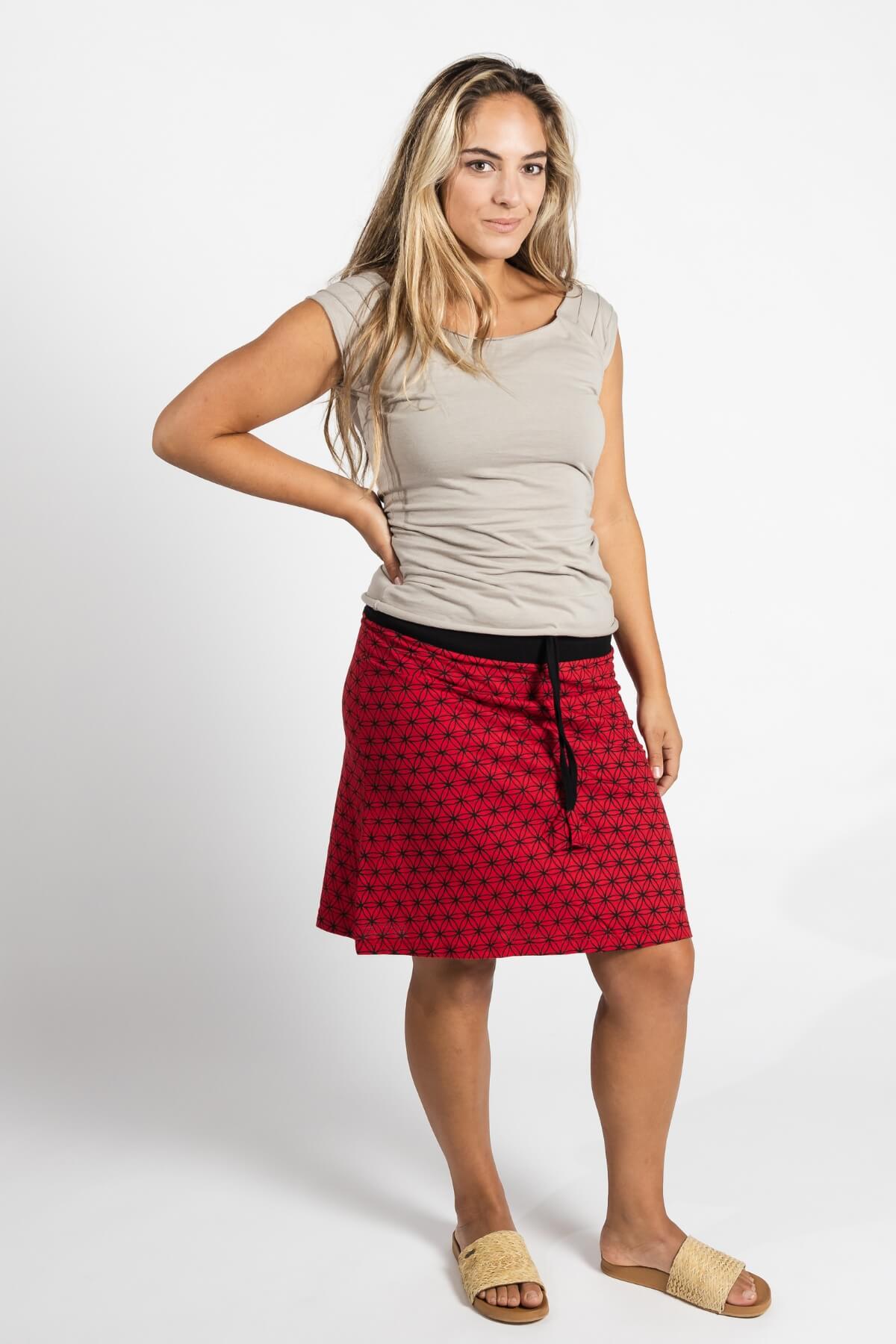 Surya Ethical Stretch Cotton 'Anita' Skirt made in Nepal - Red