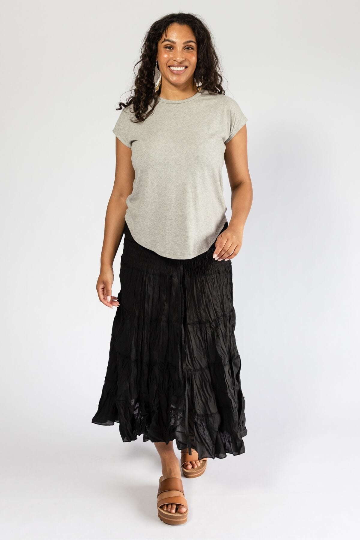 Surya Ethical Crinkle Cotton Skirt made in Nepal - stretchy waistband
