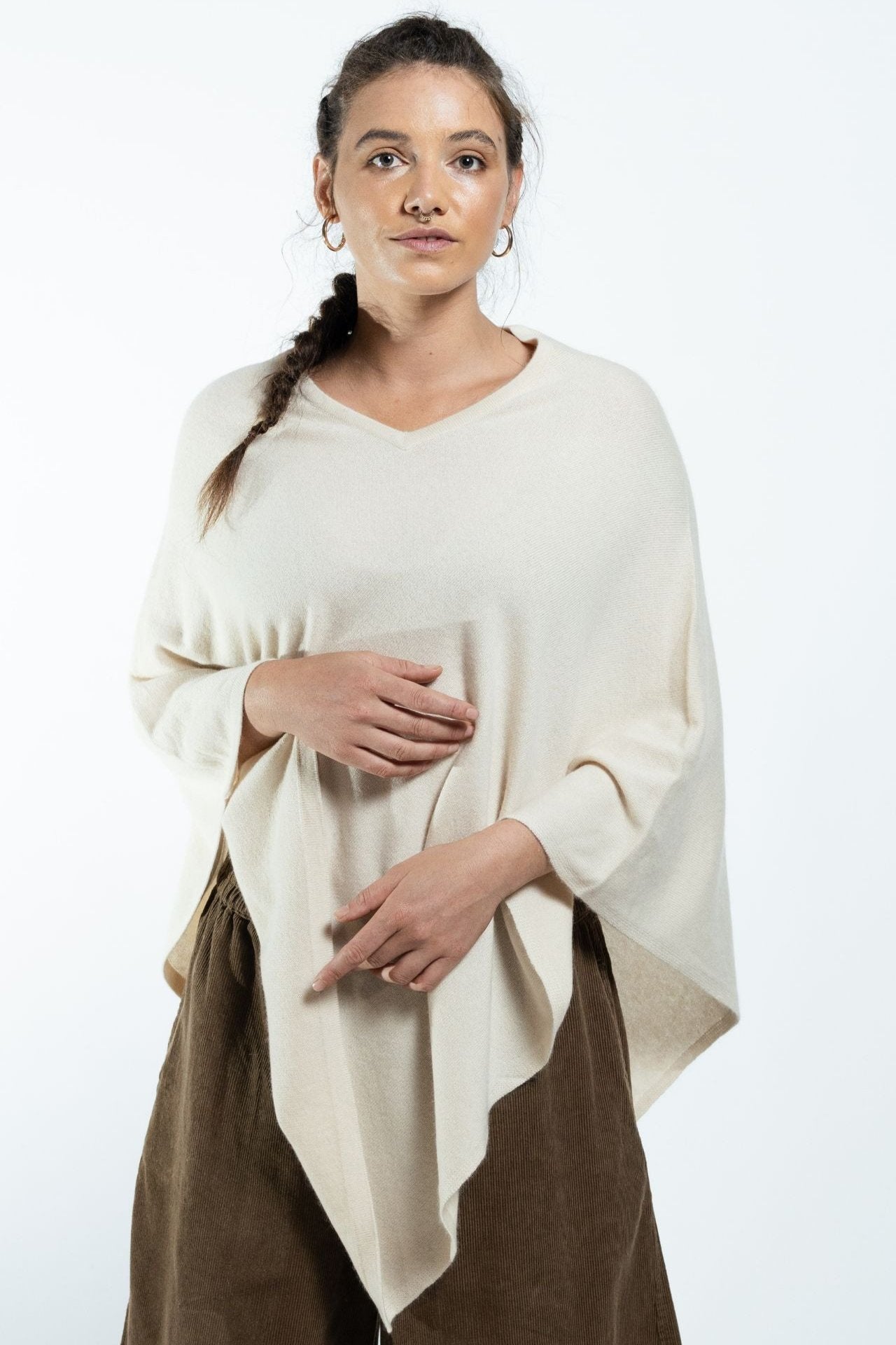 Surya Australia Ethical Cashmere Poncho made in Nepal - Oatmeal