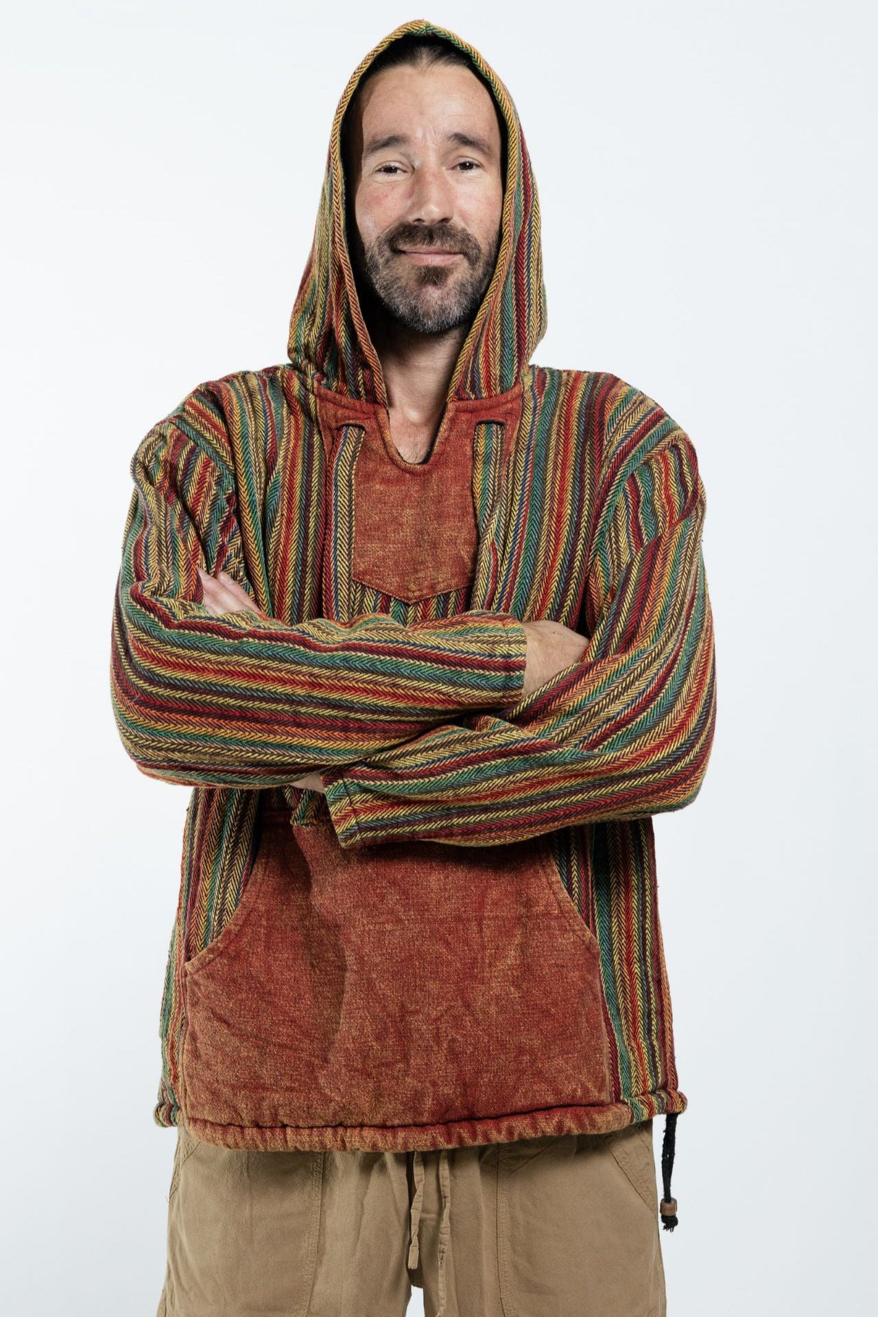 Surya Australia Ethical Cotton 'Wanderer' Hoodie for Men from Nepal - Rust