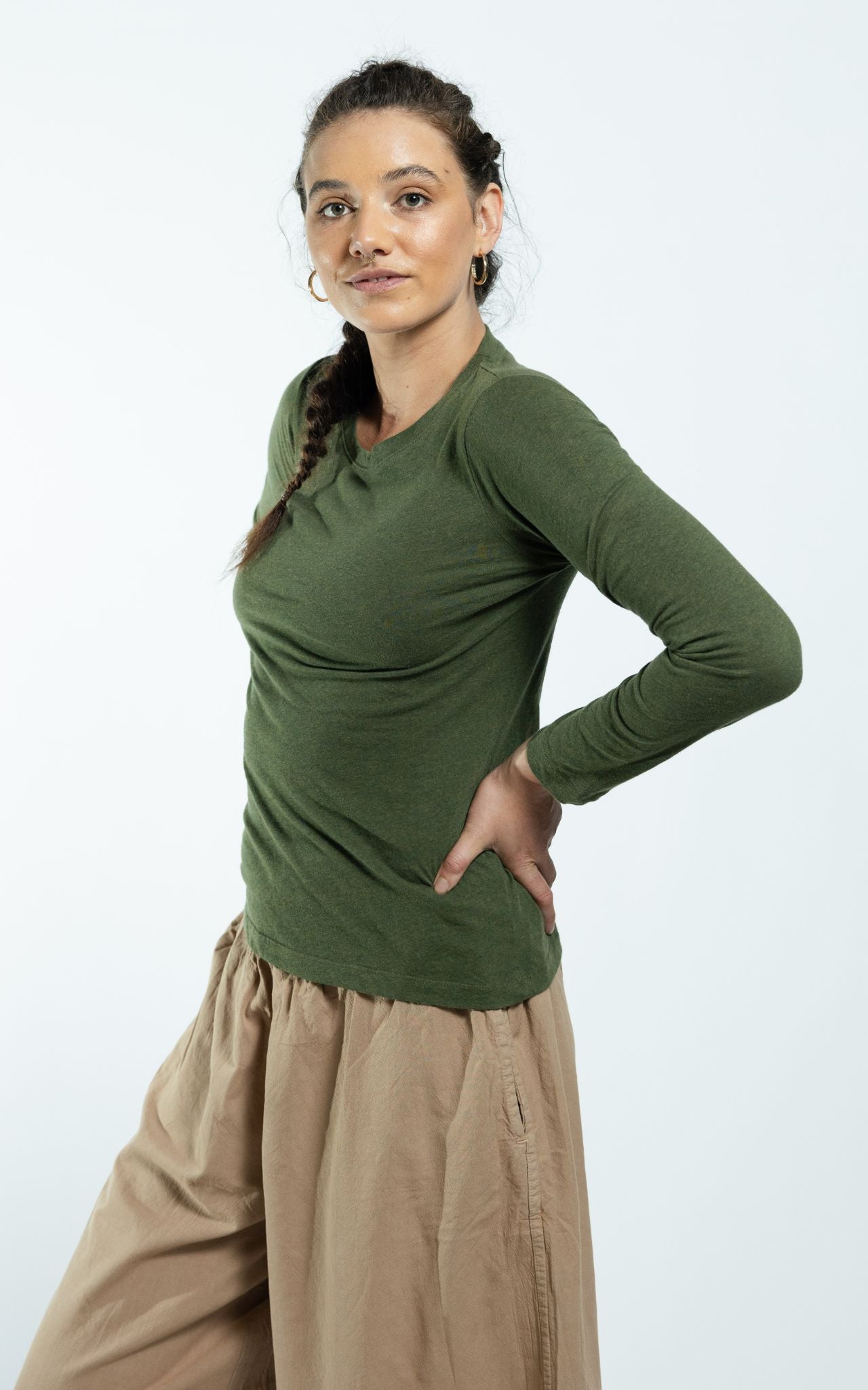 Surya Australia Ethical Organic Cotton Basic Top made in Nepal - Olive