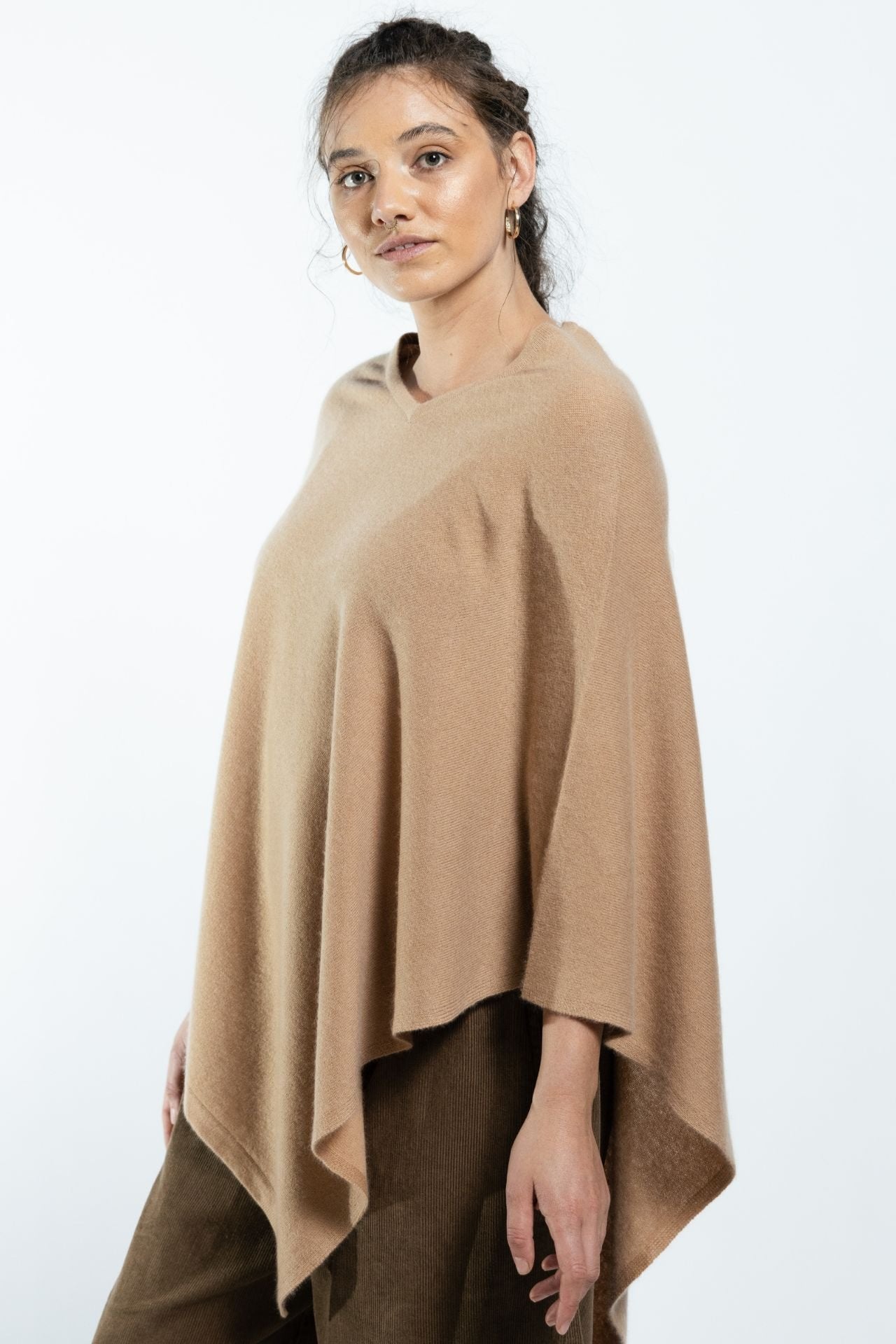 Surya Australia Ethical Cashmere Poncho made in Nepal - Almond