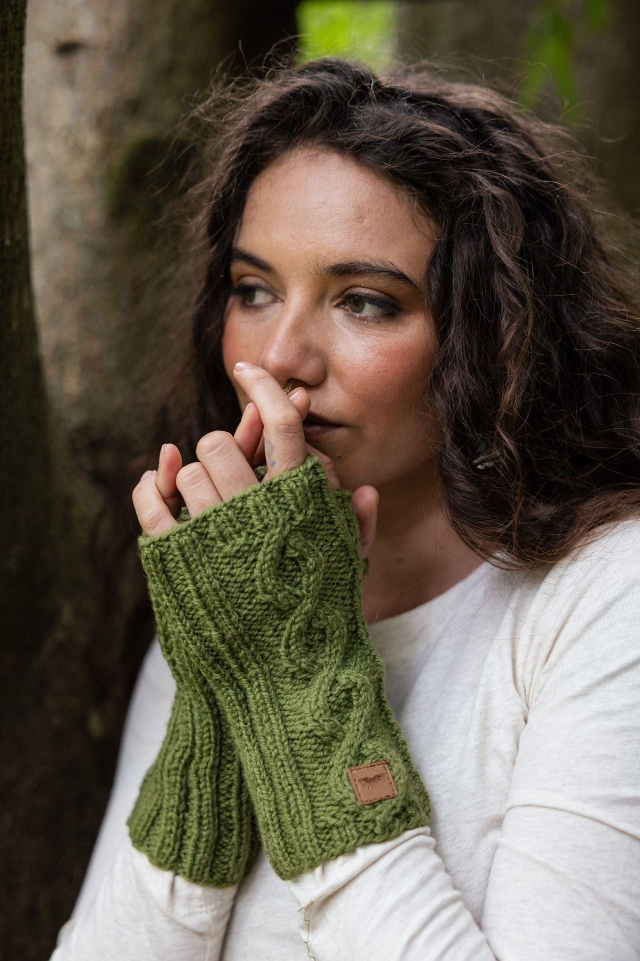 Surya Australia Ethical Merino Wool Arm Warmers made in Nepal - Green