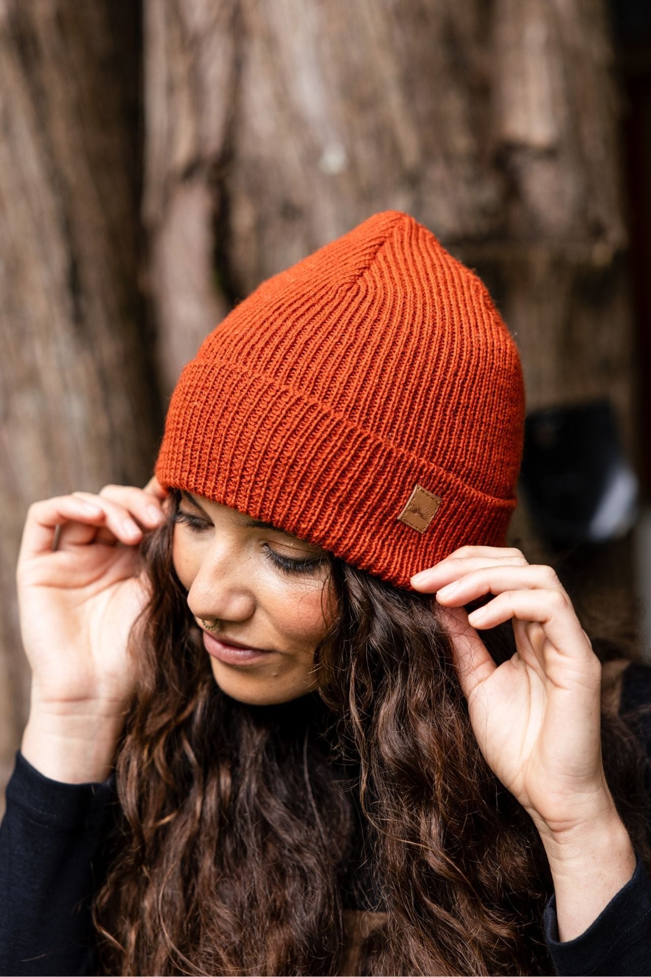 Surya Australia Merino Wool 'Woodstock' Beanie for women made in Nepal - Burnt Orange
