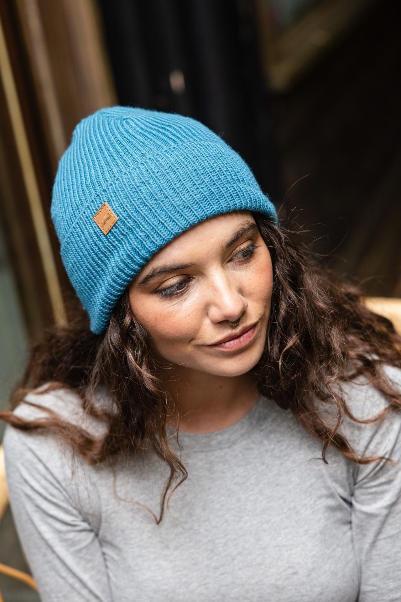 Surya Australia Merino Wool 'Woodstock' Beanie for women made in Nepal - Blue