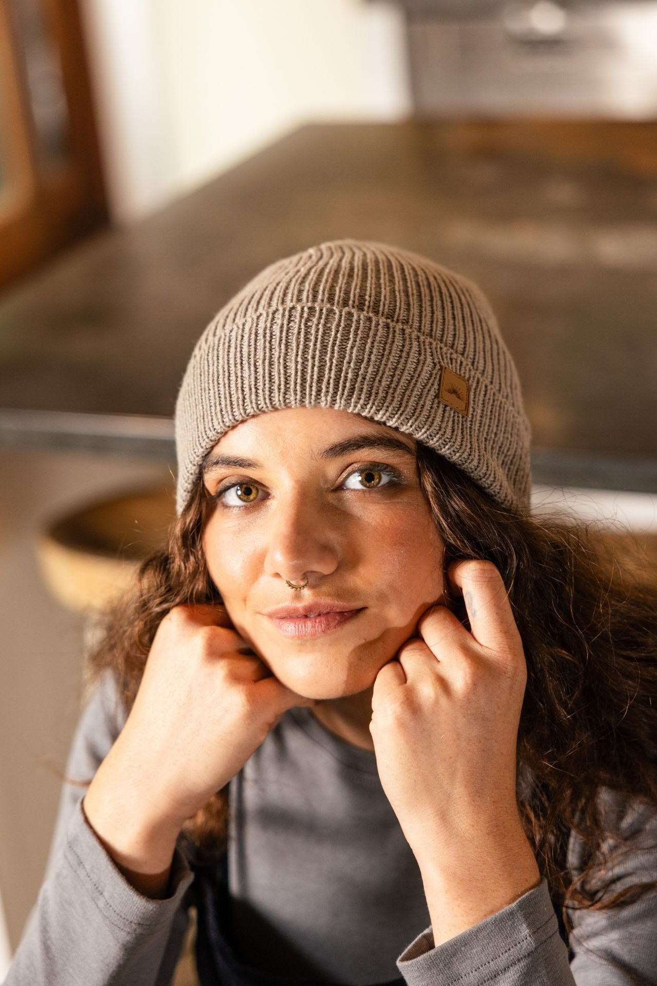 Surya Australia Merino Wool 'Woodstock' Beanie for women made in Nepal - Light Grey