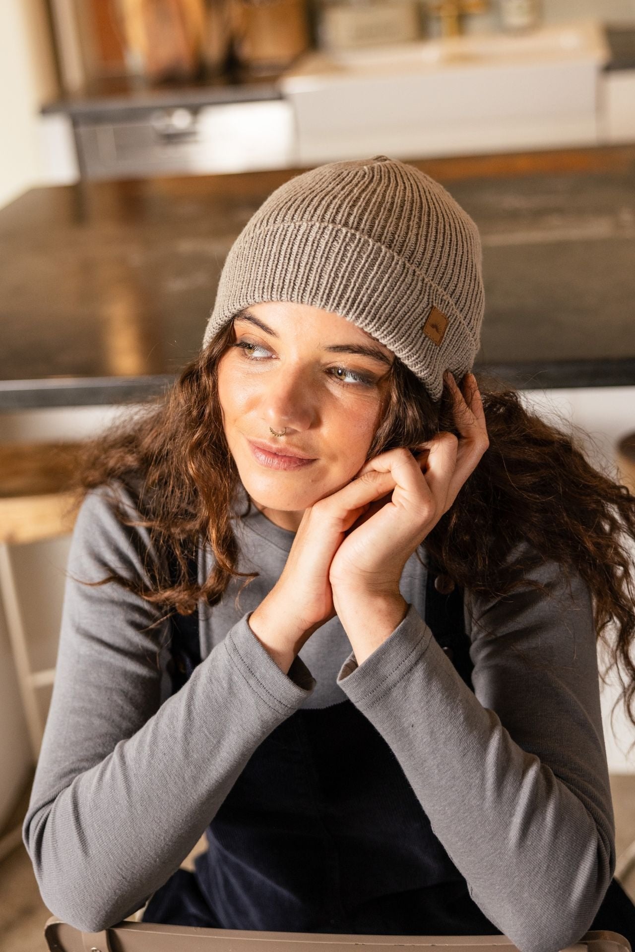 Surya Australia Merino Wool 'Woodstock' Beanie for women made in Nepal - Light Grey