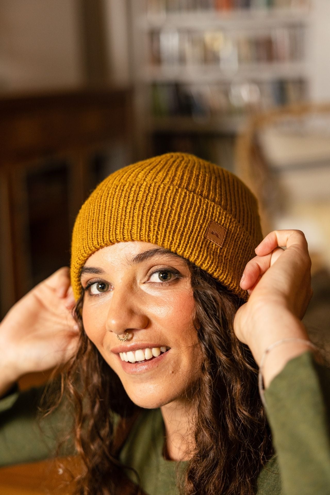 Surya Australia Merino Wool 'Woodstock' Beanie for women made in Nepal - Mustard