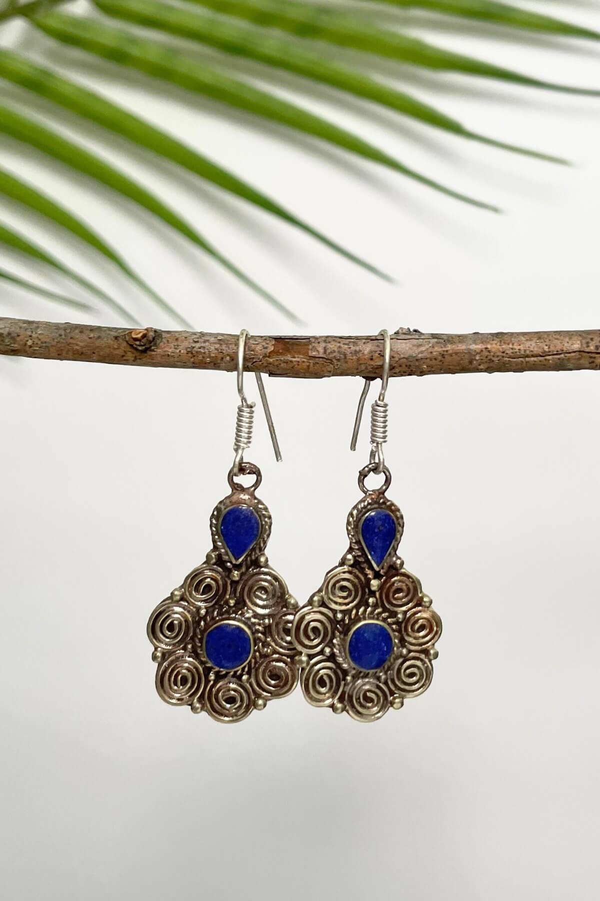 Surya Ethical Tibetan Earrings made in Nepal - Dark Blue Tirsa