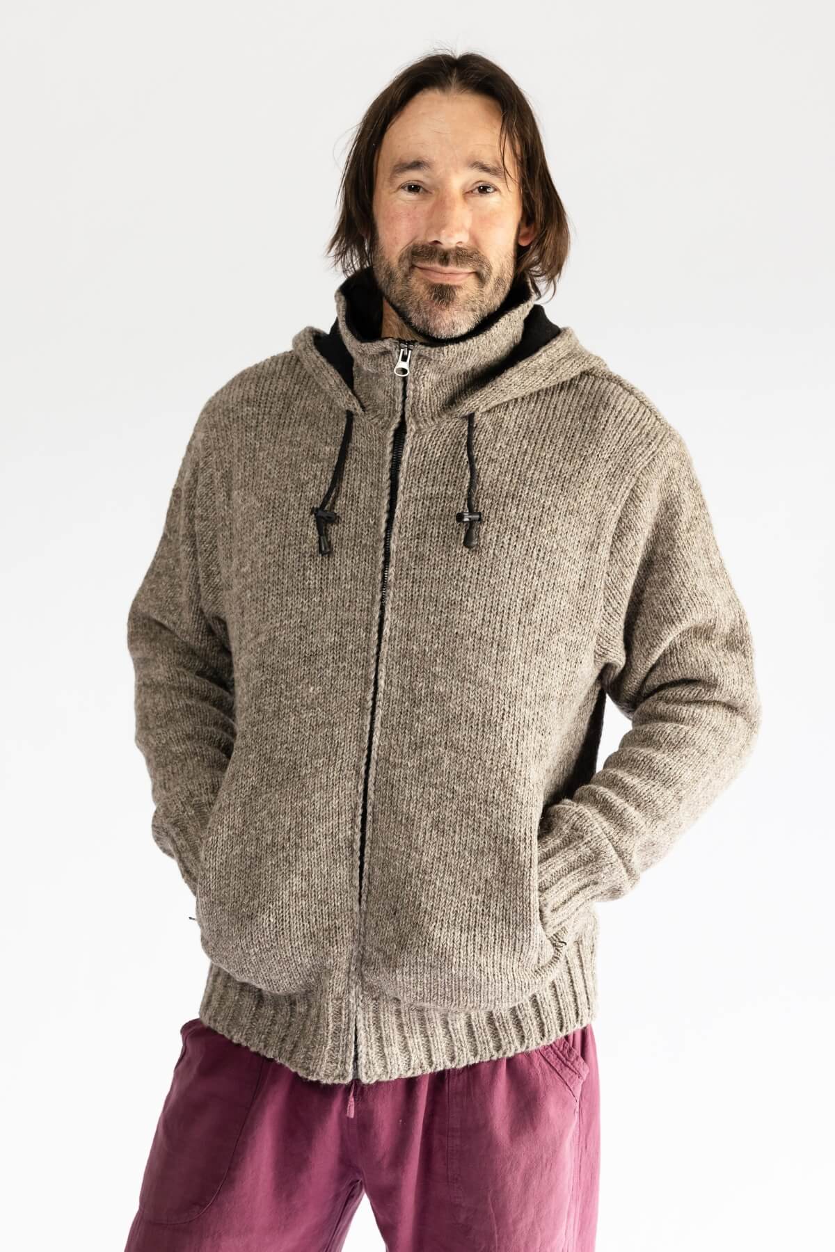 Surya Wool Jacket with Hood for Men - ethically made in Nepal
