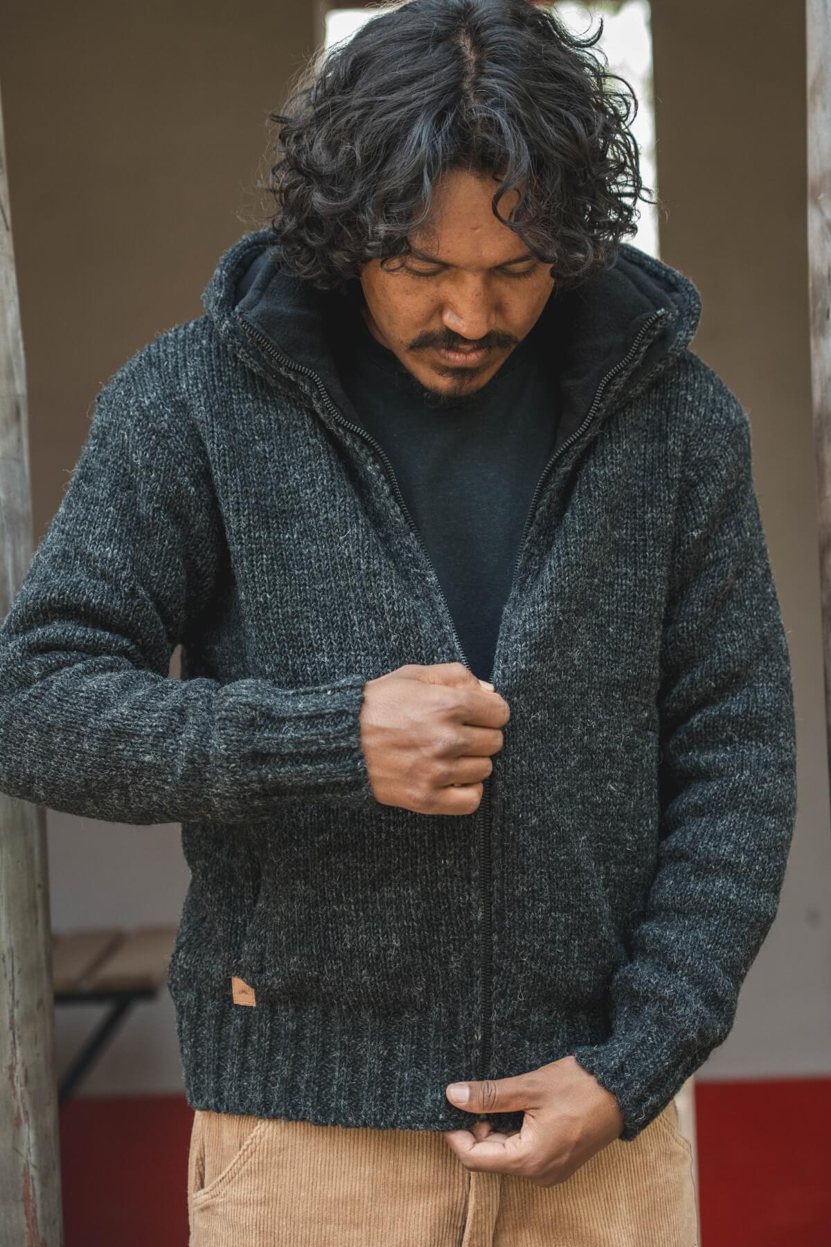 Surya Wool Jacket with Hood for Men - mulesing free wool