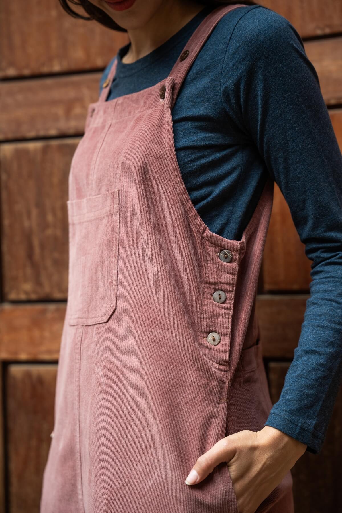 Corduroy Pinafore Dress for Women - with hip pockets