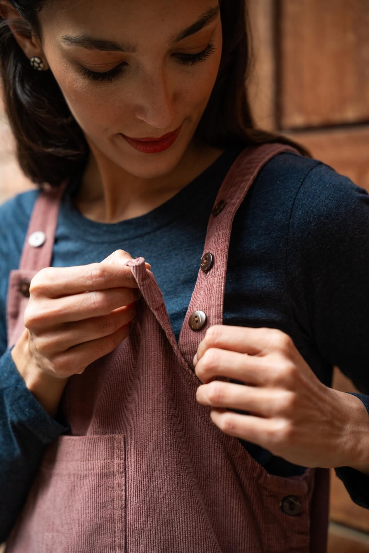 Corduroy Pinafore Dress for Women - adjustable length shoulder straps