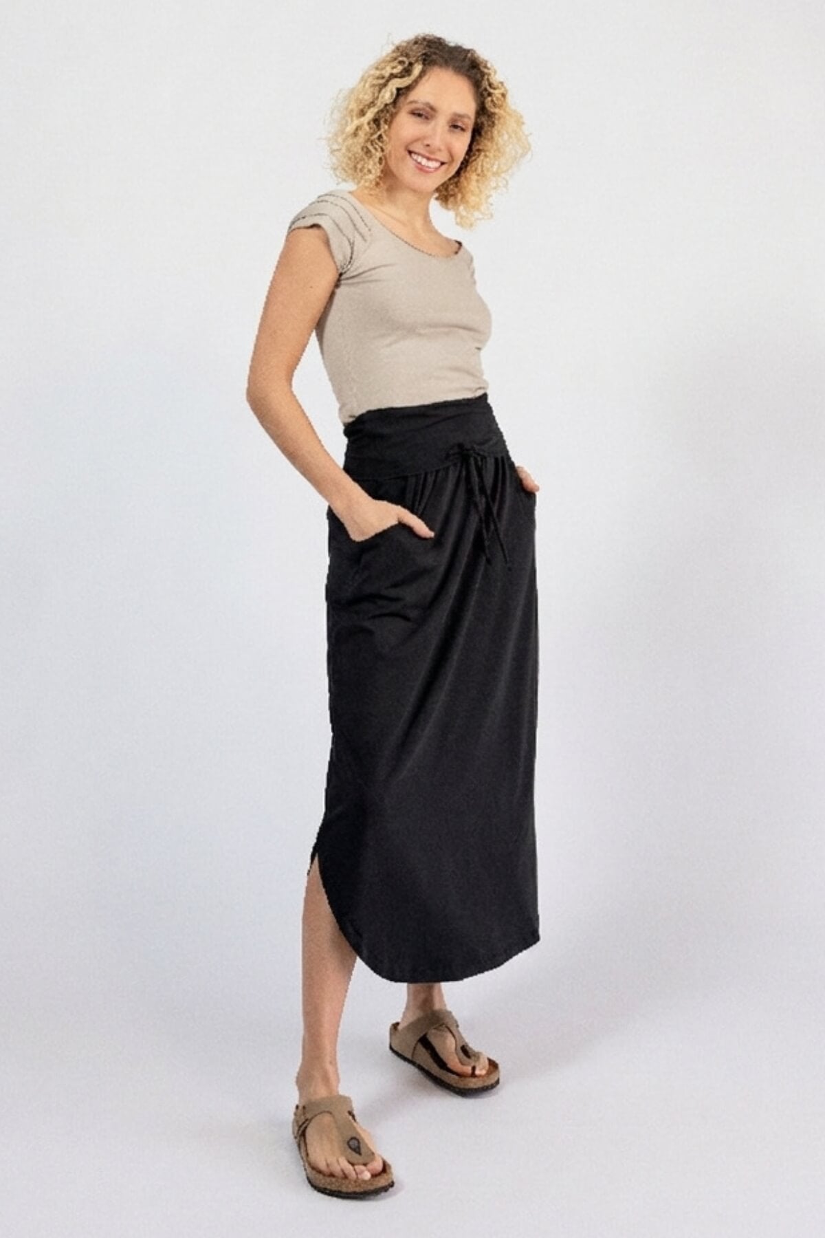 Organic cotton fold over waist skirt - Black