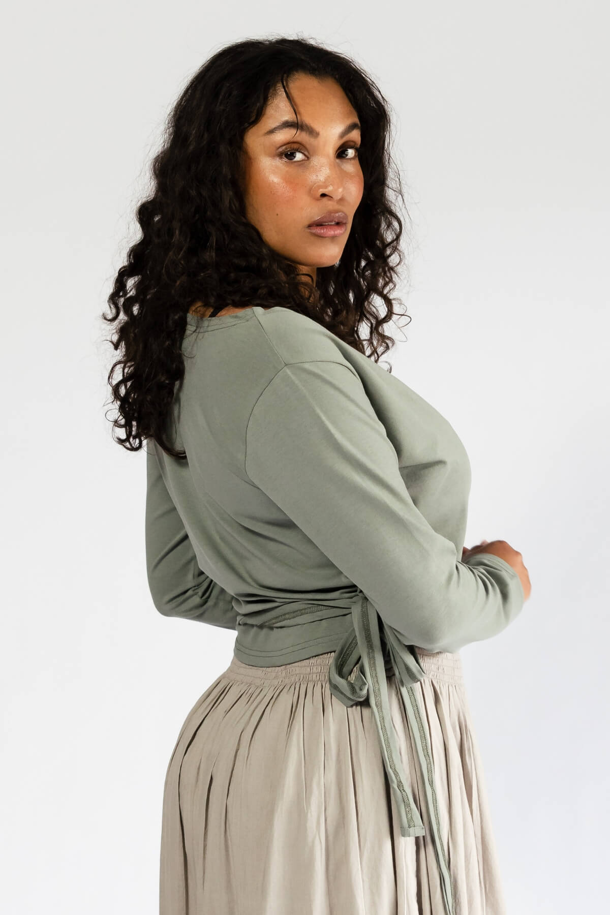 Surya Long Sleeve Organic Cotton Wrap Top - right side view