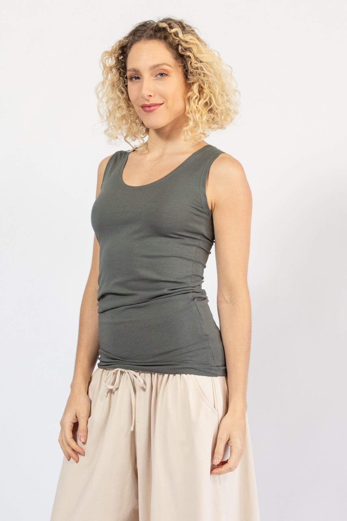 Wide sleeve organic cotton singlet tops for women – left side view