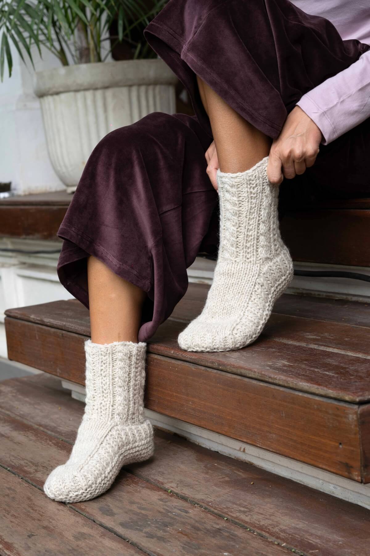 Thick wool house socks for women - Oatmeal