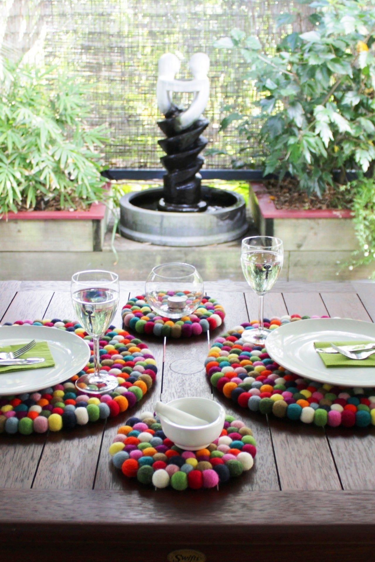 Surya Australia Felt Ball Trivets and Coasters from Nepal
