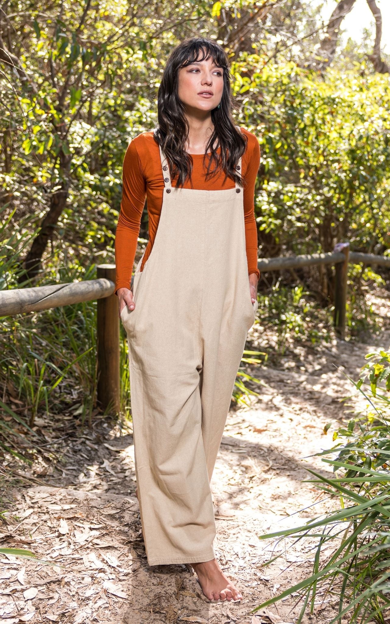 Surya Australia Ethical Cotton 'Juanita' Overalls Dungarees made in Nepal - Oatmeal