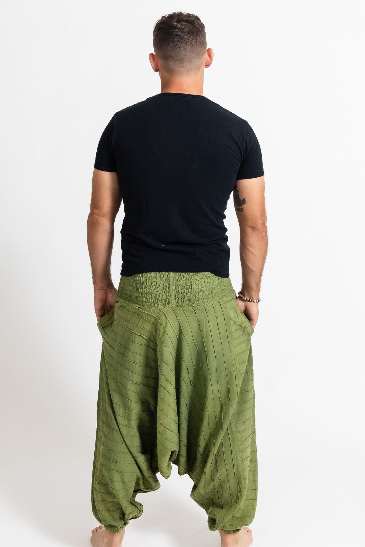Surya Australia Earthy Cotton Aladdin Pants for men from Nepal - Green