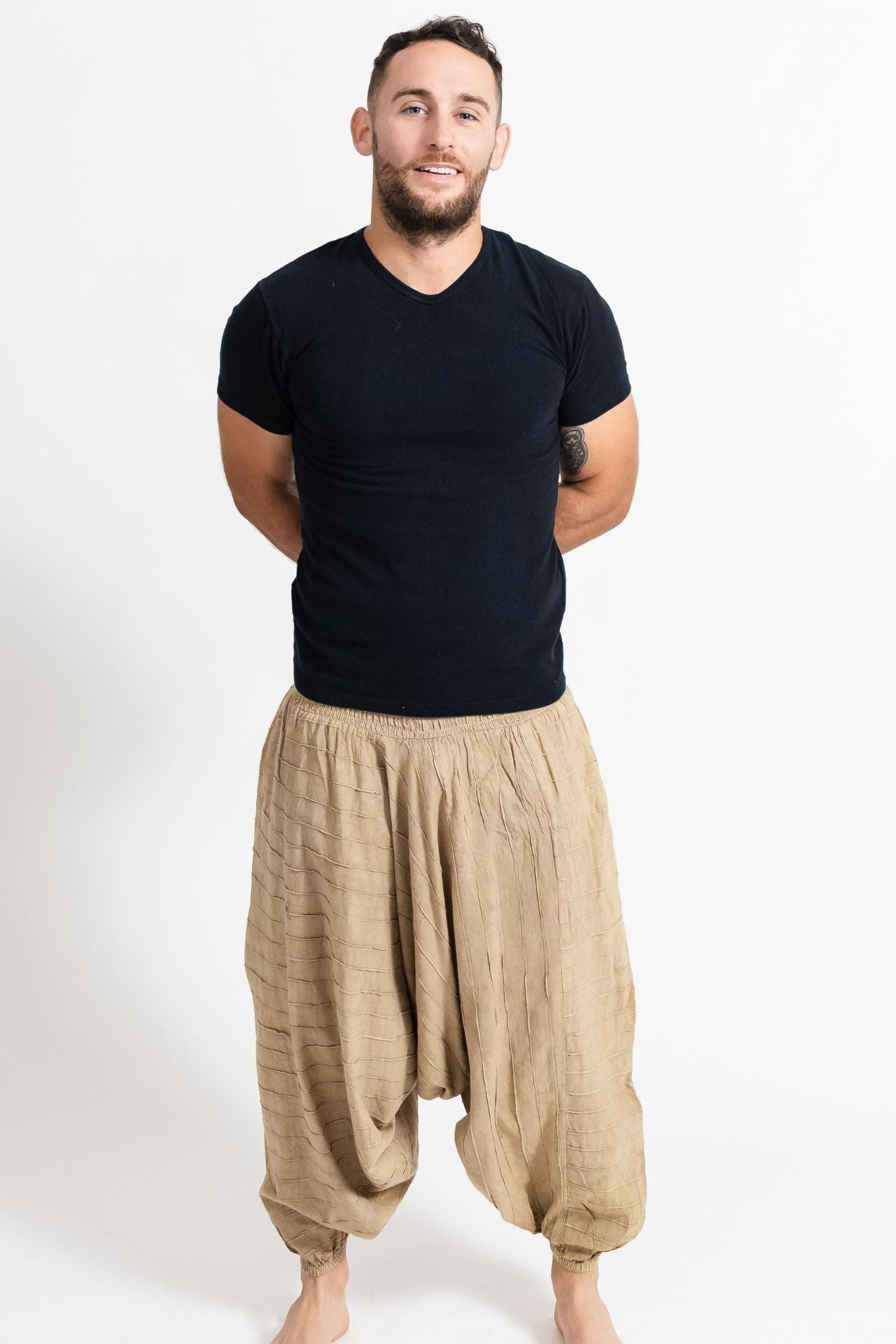 Surya Australia Earthy Cotton Aladdin Pants for men from Nepal - Natural