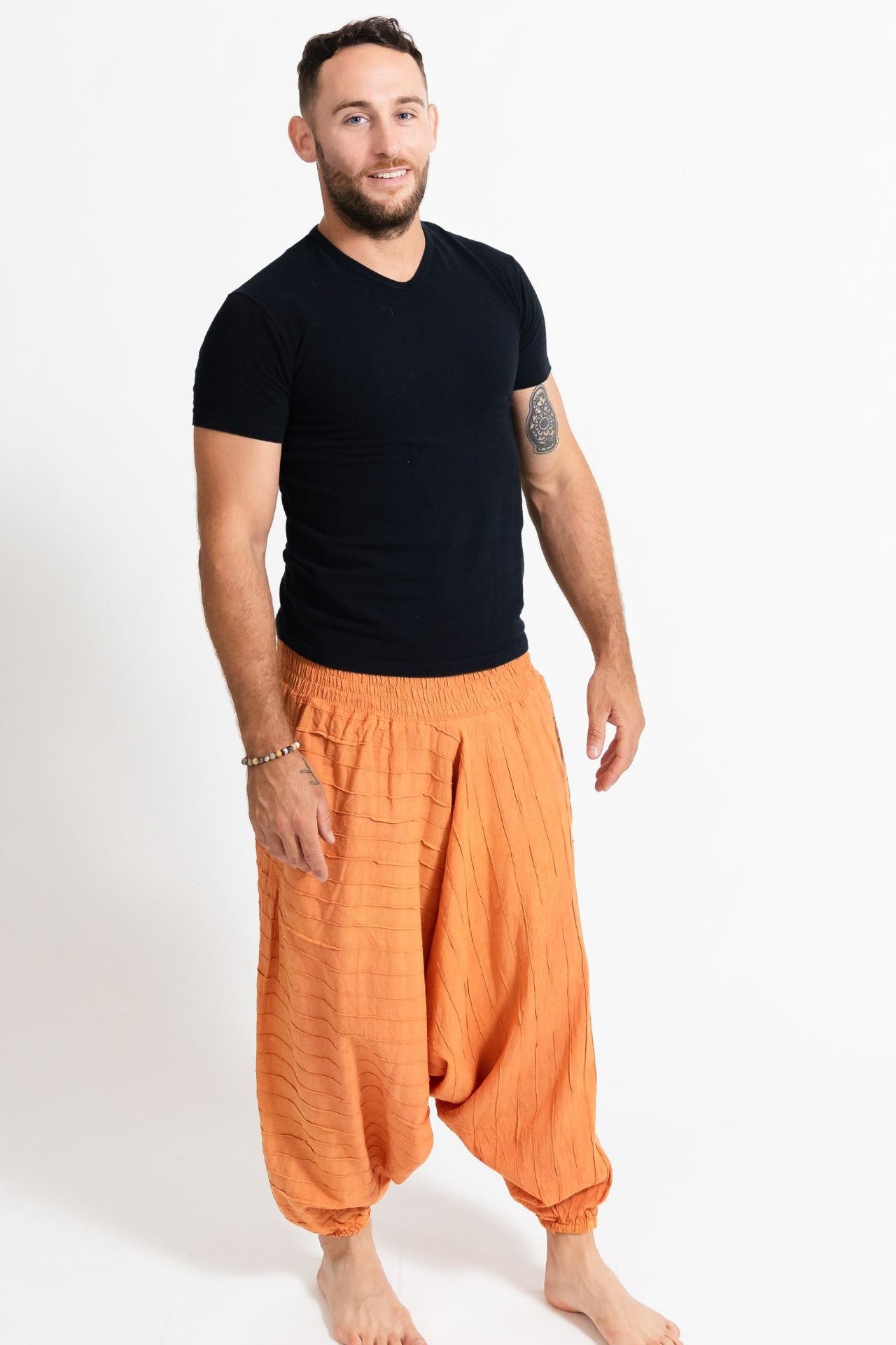 Surya Australia Earthy Cotton Aladdin Pants for men from Nepal - Orange