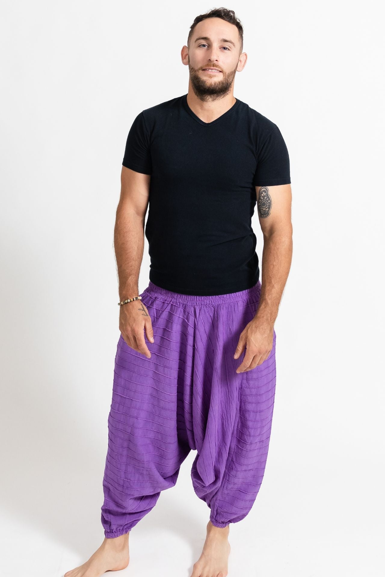 Surya Australia Earthy Cotton Aladdin Pants for men from Nepal - Purple