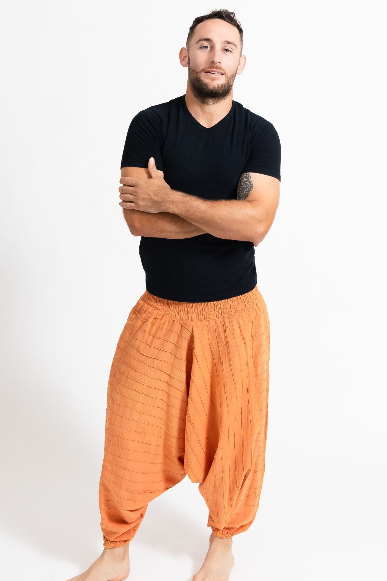 Surya Australia Earthy Cotton Aladdin Pants for men from Nepal - Orange