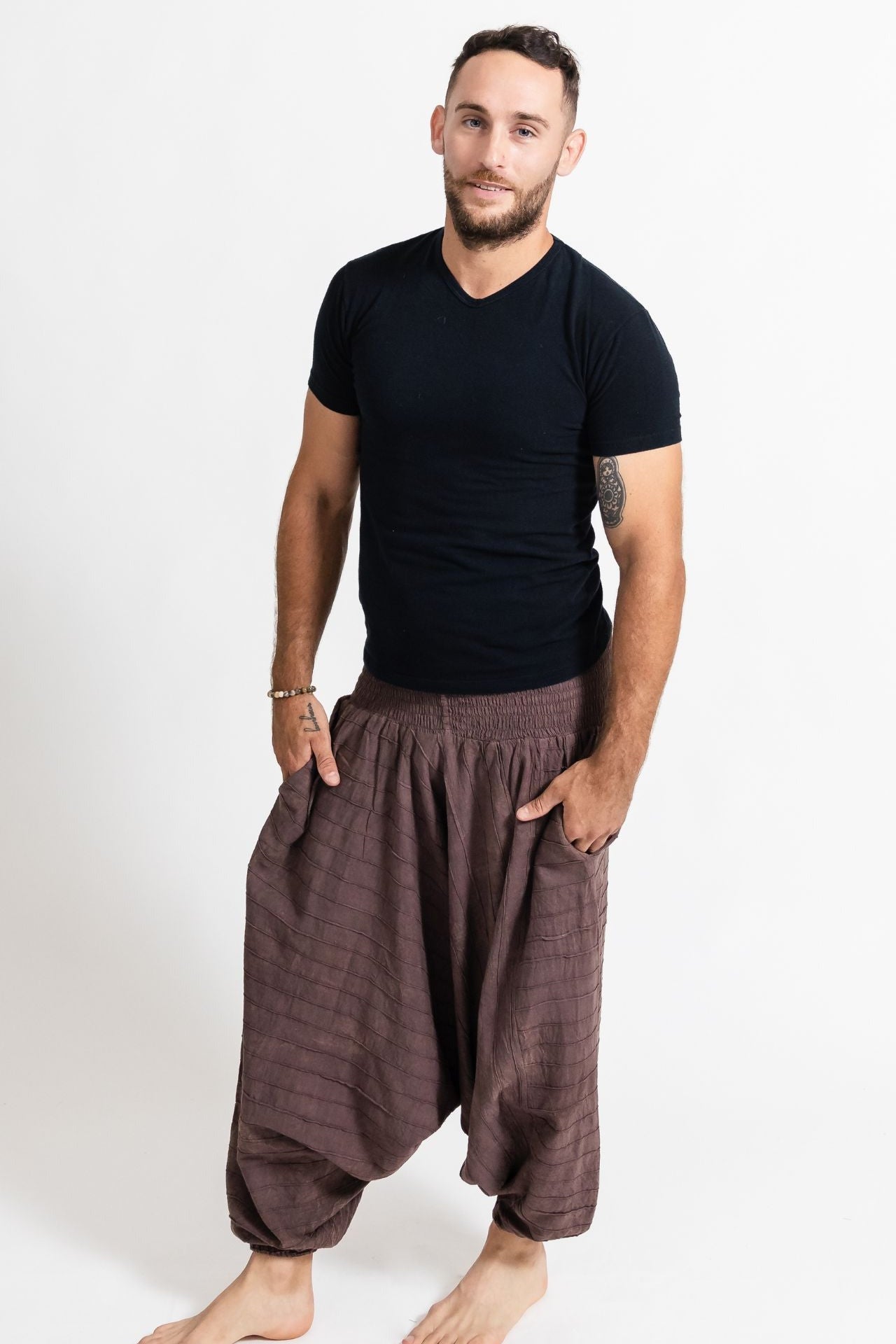 Surya Australia Earthy Cotton Aladdin Pants for men from Nepal - Brown