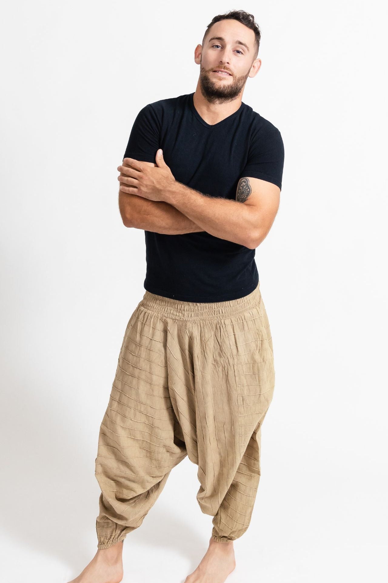Surya Australia Earthy Cotton Aladdin Pants for men from Nepal - Natural