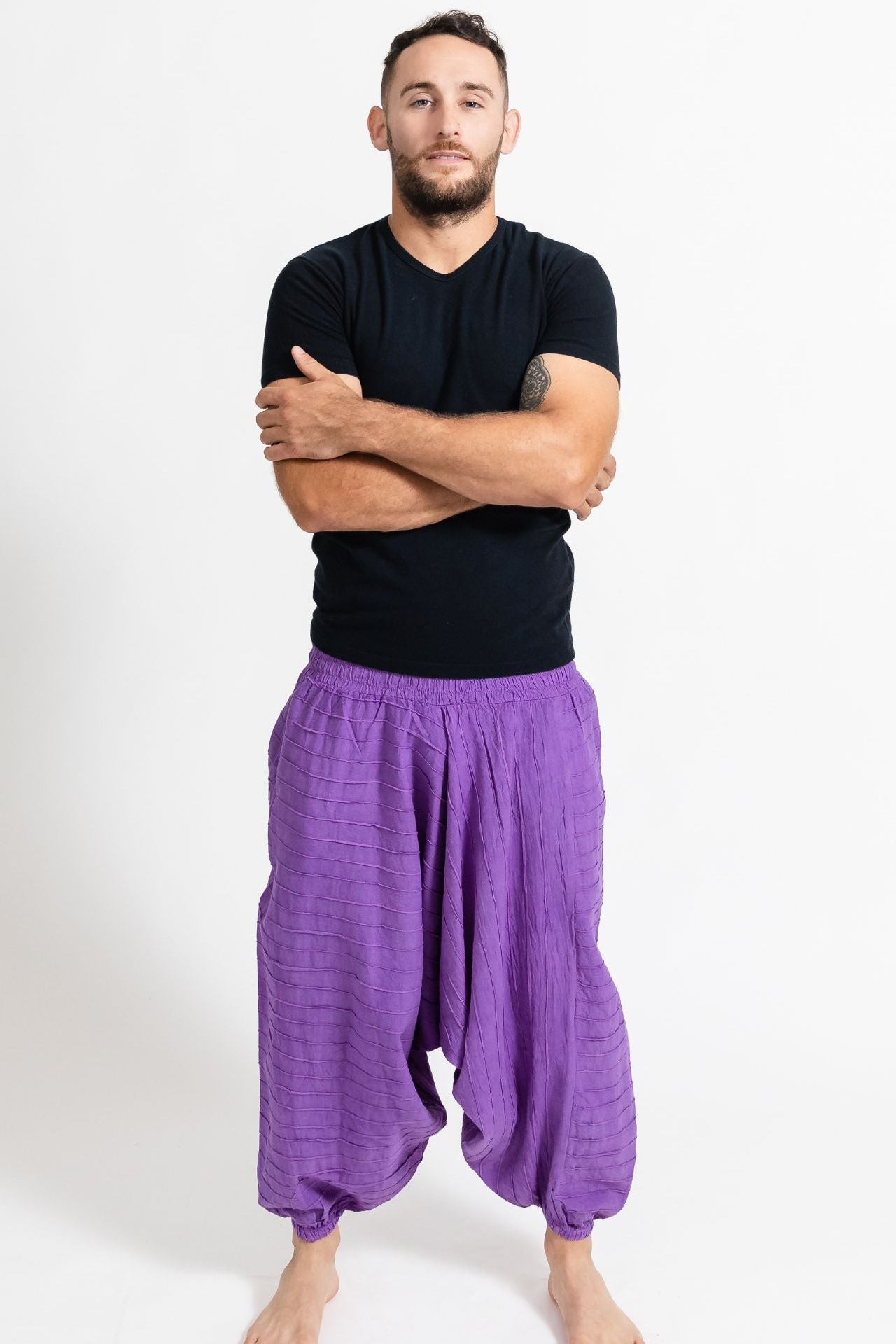 Surya Australia Earthy Cotton Aladdin Pants for men from Nepal - Purple