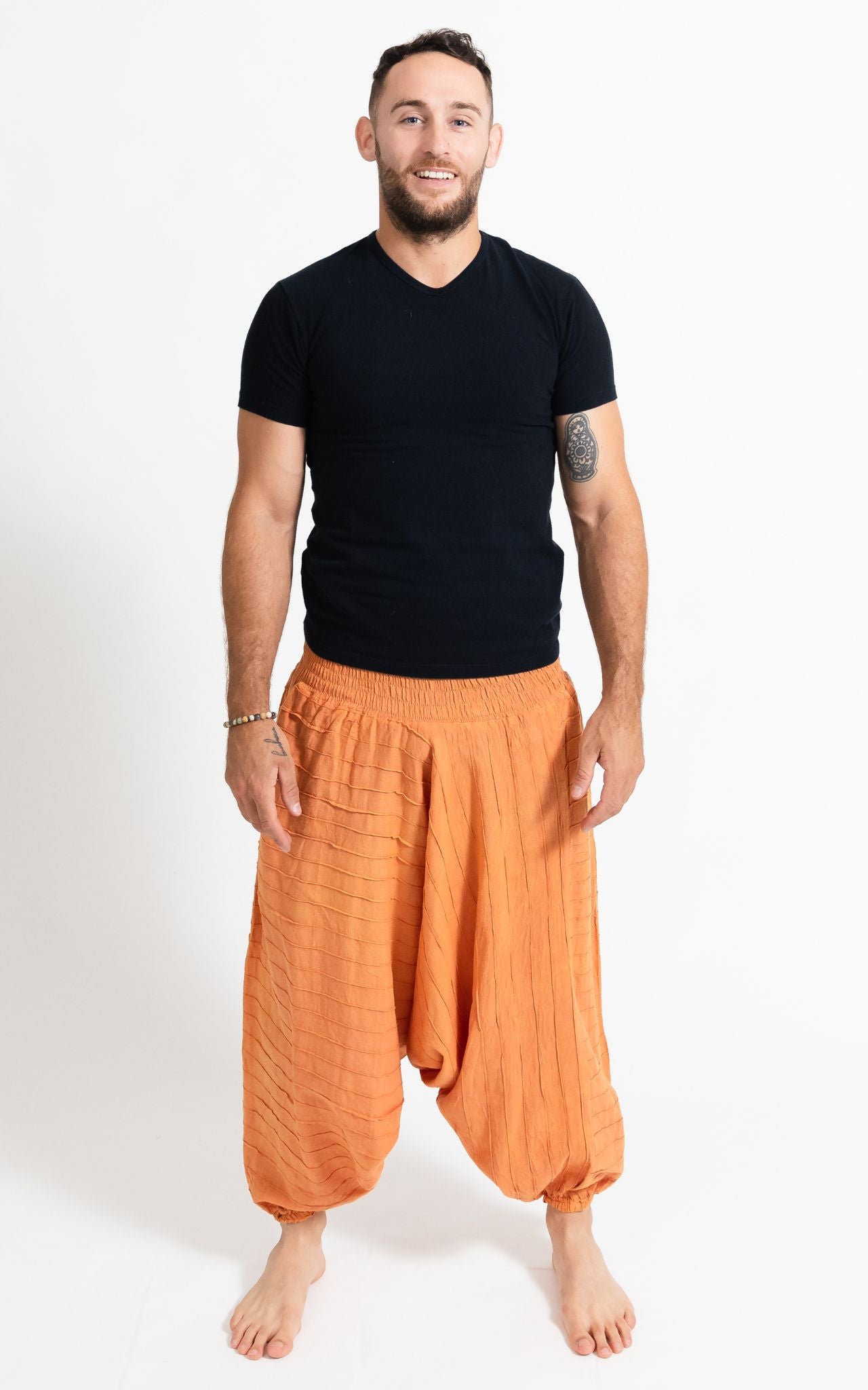 Surya Australia Earthy Cotton Aladdin Pants for men from Nepal - Orange