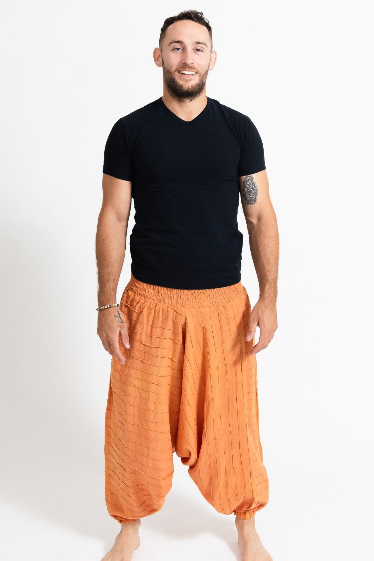 Surya Australia Earthy Cotton Aladdin Pants for men from Nepal - Orange