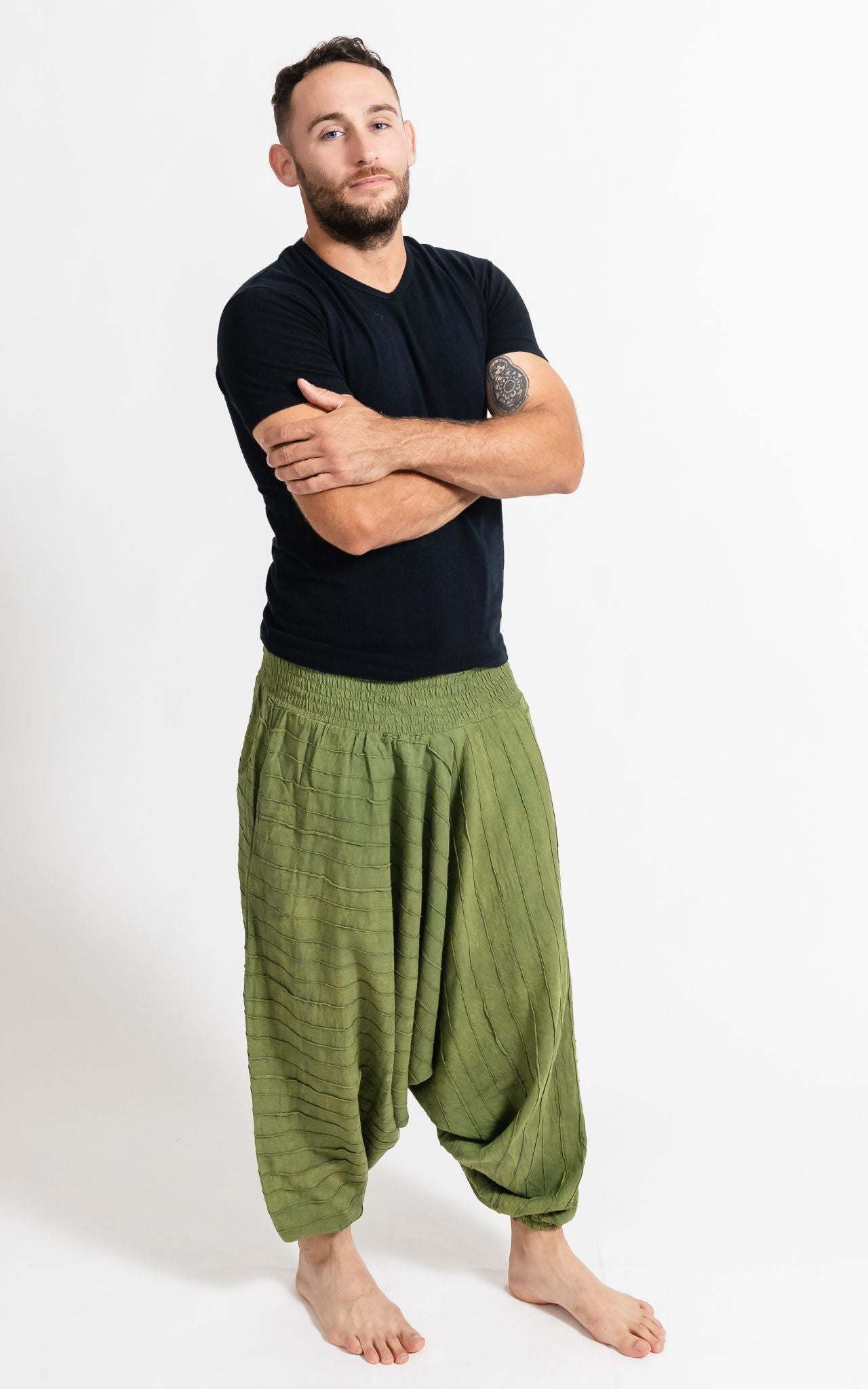 Surya Australia Earthy Cotton Aladdin Pants for men from Nepal - Green
