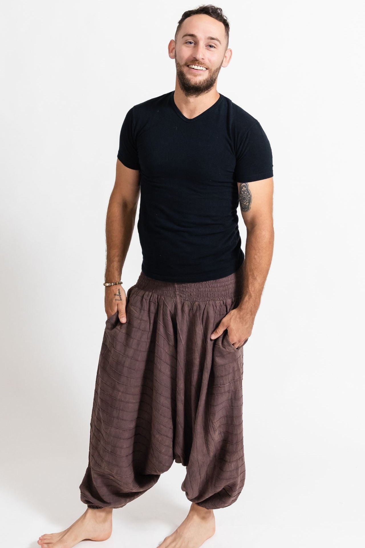 Surya Australia Earthy Cotton Aladdin Pants for men from Nepal - Brown
