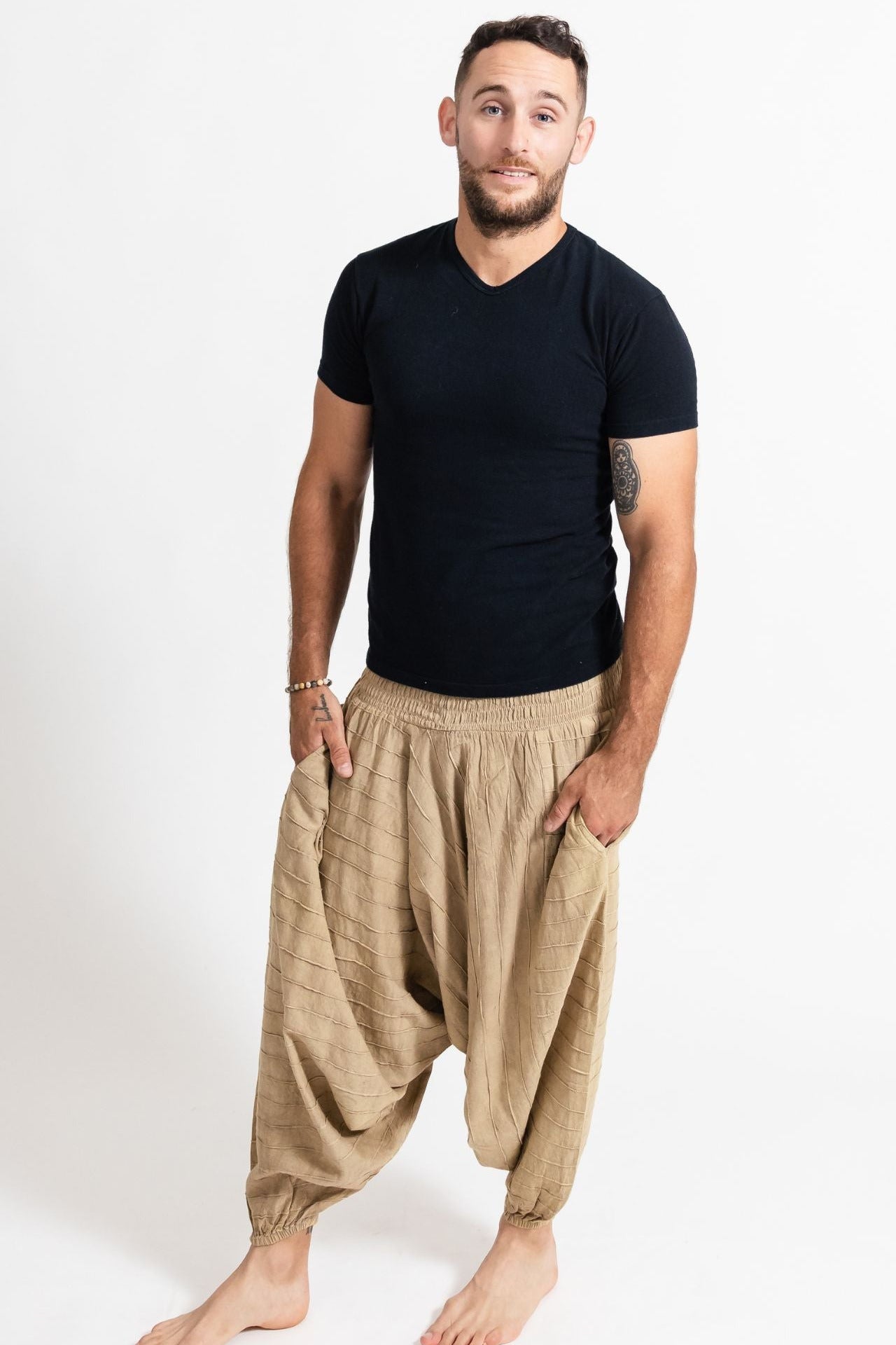 Surya Australia Earthy Cotton Aladdin Pants for men from Nepal - Natural