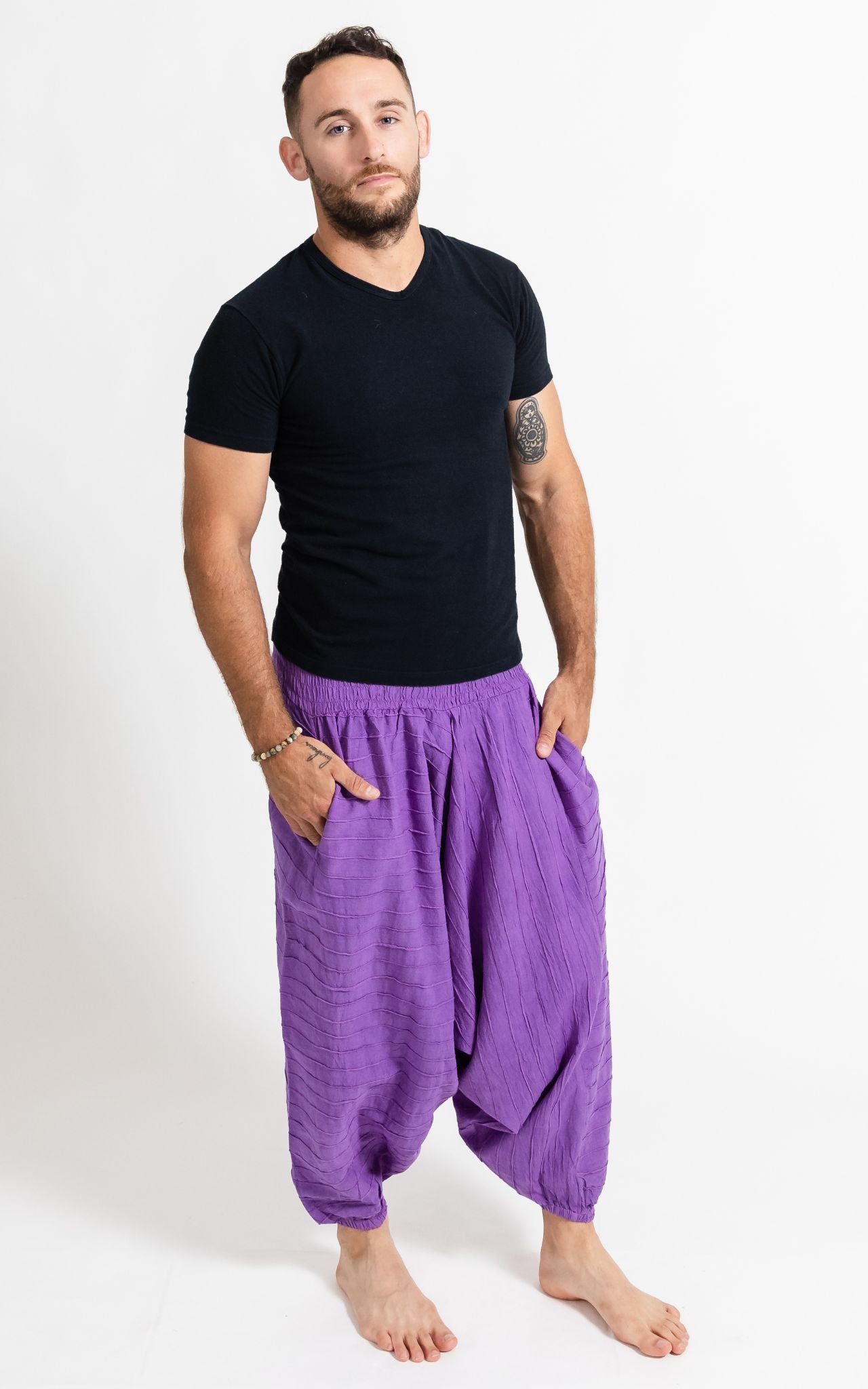 Surya Australia Earthy Cotton Aladdin Pants for men from Nepal - Purple