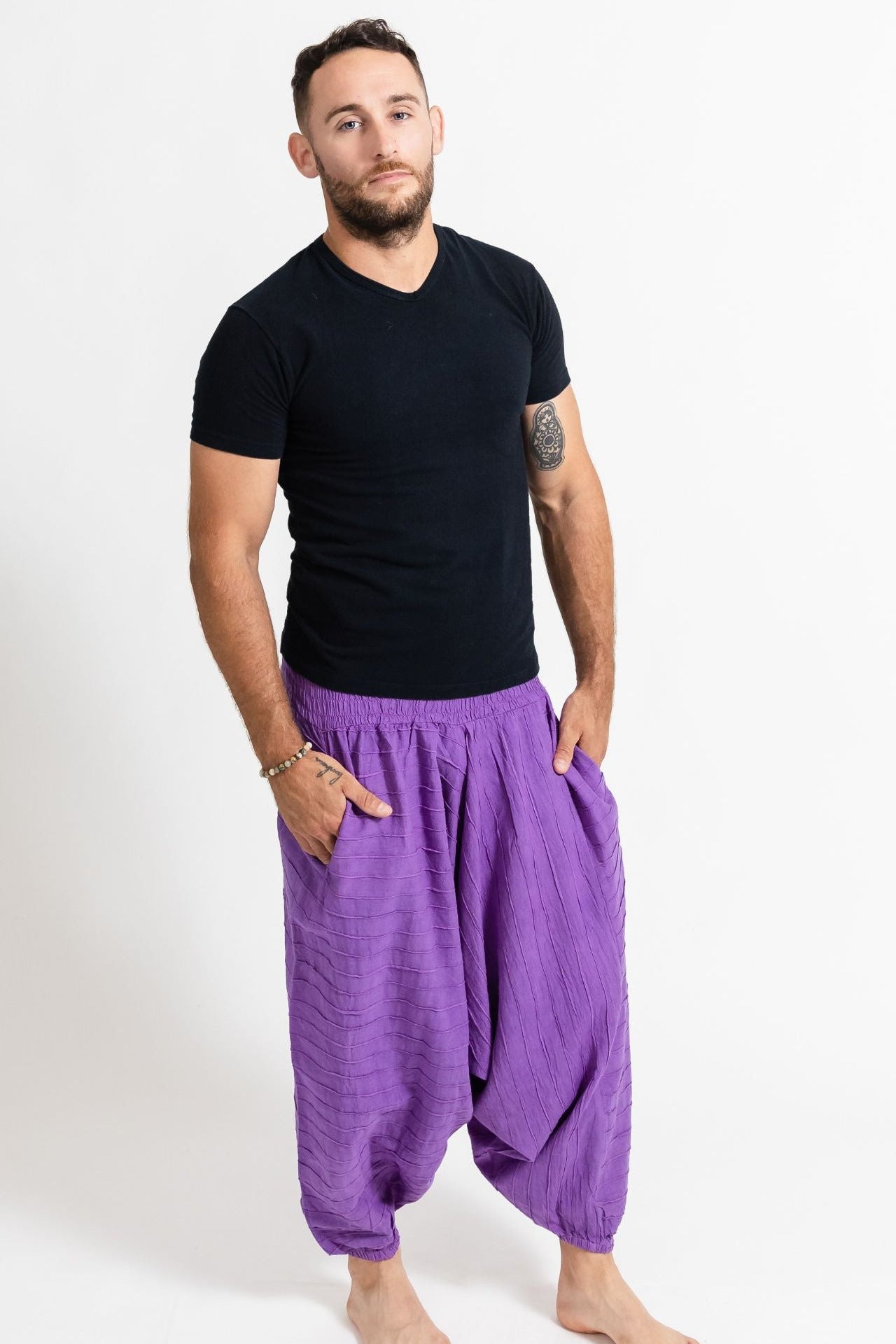 Surya Australia Earthy Cotton Aladdin Pants for men from Nepal - Purple